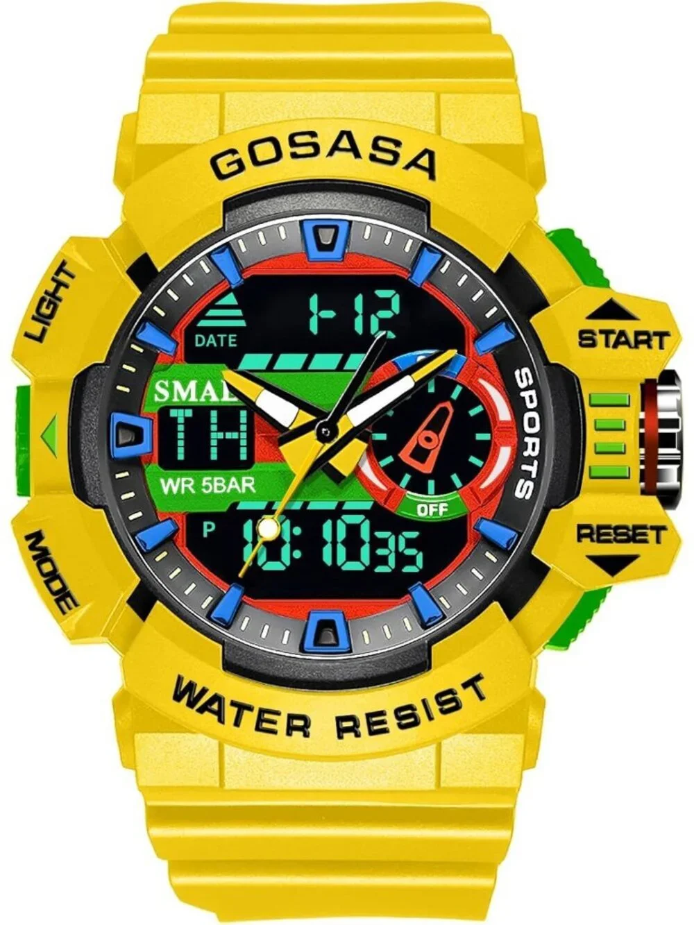Men All Yellow Analog Quartz S-Shock Waterproof Outdoor Sports LED Digital Watch